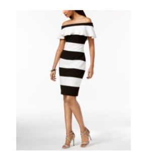 Adrianna Papell Stripe Off Shoulder Ruffle Dress 6